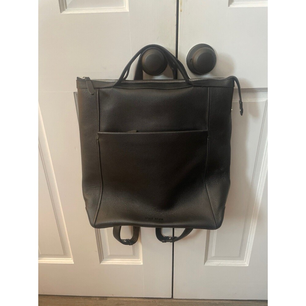 Cole Haan Black Leather Backpack Tote convertible Laptop Bag Mens